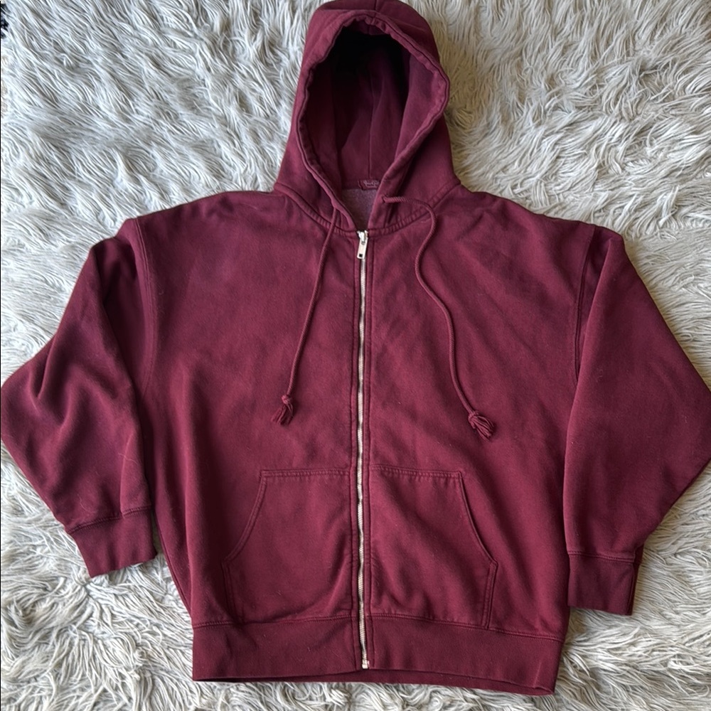Brandy Melville Oversized Burgundy Zip-Up Hoodie